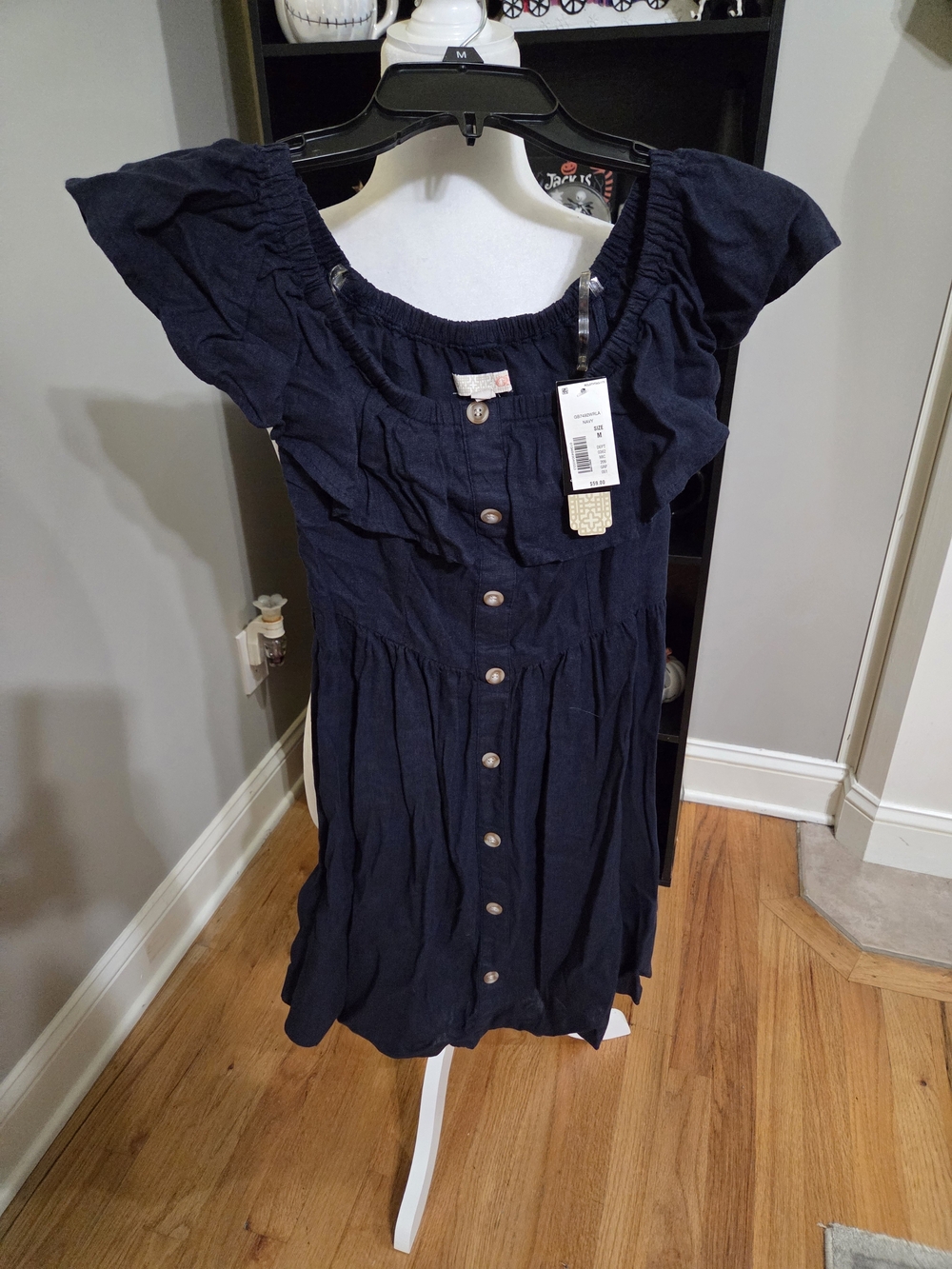 GB girls Navy Button-Front Ruffled Casual Dress